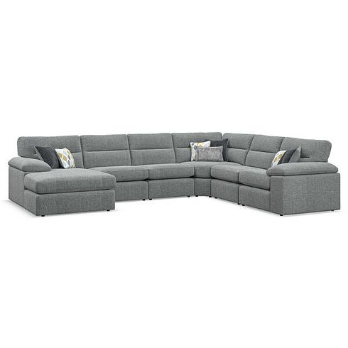 Morgan  Modular 6 Seater Left Hand Corner Sofa with Chaise in Santos Steel with Green and Grey Scatters - Group 18