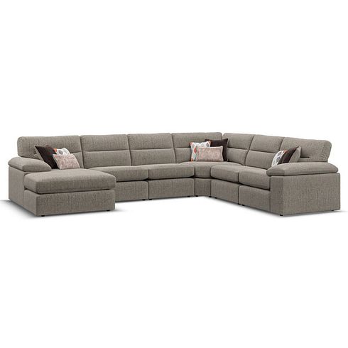 Morgan  Modular 6 Seater Left Hand Corner Sofa with Chaise in Santos Taupe with Orange and Beige Scatters - Group 18