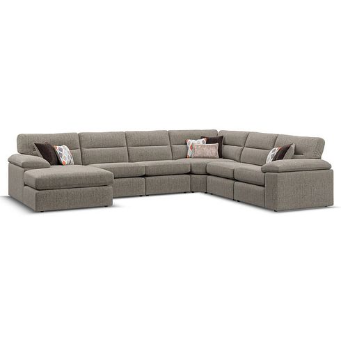 Morgan  Modular 6 Seater Left Hand Corner Sofa with Chaise in Santos Taupe with Orange and Beige Scatters - Group 18