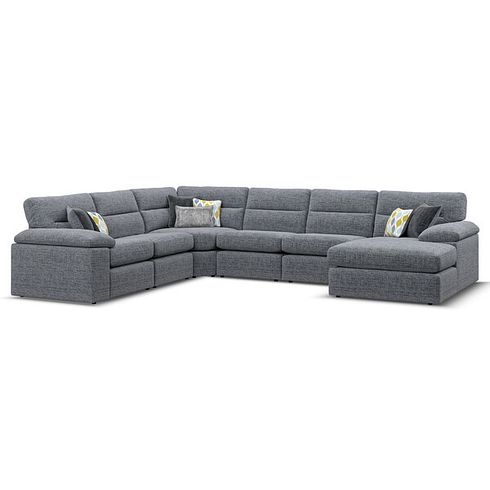Morgan Modular 6 Seater Right Hand Corner Sofa with Chaise in Santos Grey with Green and Grey Scatters - Group 19
