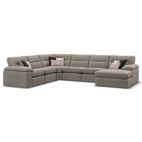 Morgan Modular 6 Seater Right Hand Corner Sofa with Chaise in Santos Taupe with Orange and Beige Scatters - Group 19