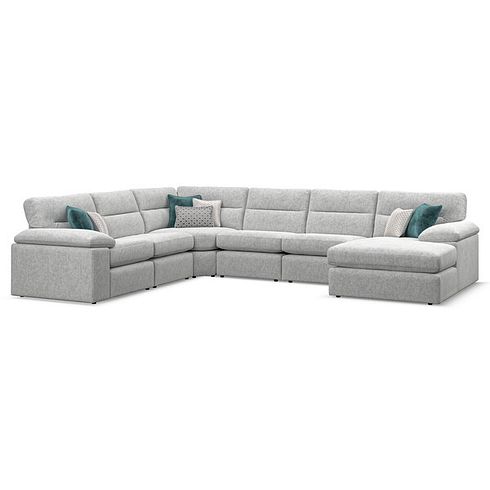 Morgan Modular 6 Seater Right Hand Corner Sofa with Chaise in Cupid Silver fabric - Group 19