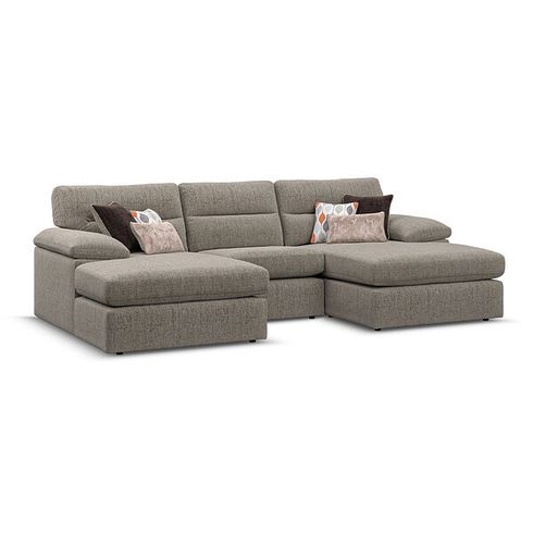 Morgan Modular 3 Seater U-Shape Chaise Sofa in Santos Taupe with Orange and Beige Scatters - Group 16