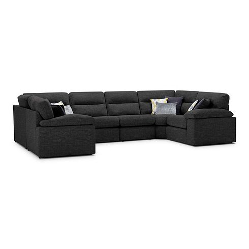 Morgan Small U-Shape Modular Corner Sofa in Santos Black with Green and Grey Scatters - Group 10