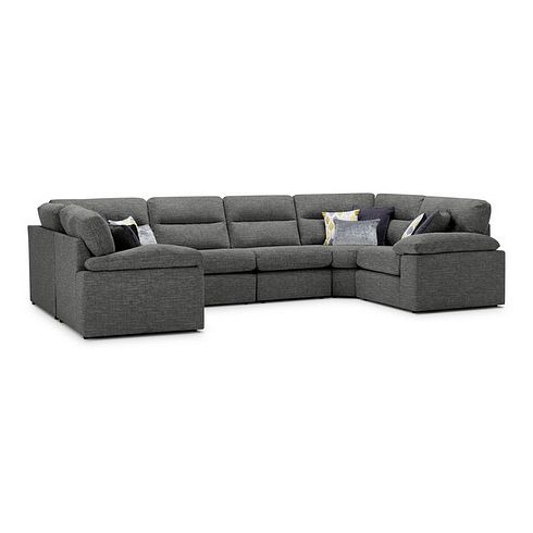 Morgan Small U-Shape Modular Corner Sofa in Santos Grey with Green and Grey Scatters - Group 10