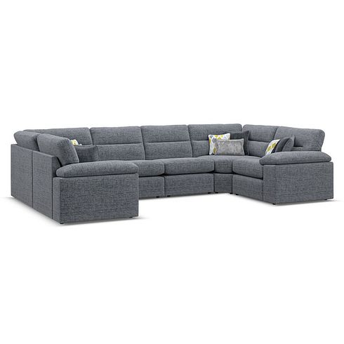Morgan Small U-Shape Modular Corner Sofa in Santos Grey with Green and Grey Scatters - Group 10