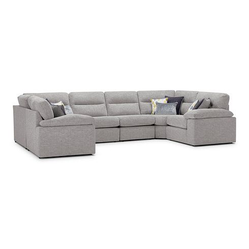 Morgan Small U-Shape Modular Corner Sofa in Santos Silver with Green and Grey Scatters - Group 10