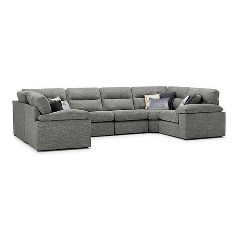 Morgan Small U-Shape Modular Corner Sofa in Santos Steel with Green and Grey Scatters - Group 10