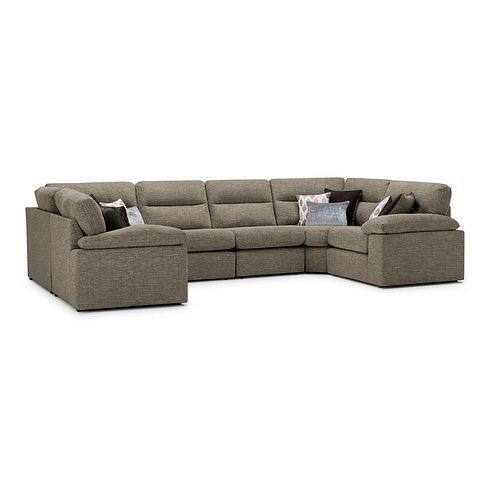 Morgan Small U-Shape Modular Corner Sofa in Santos Taupe with Orange and Beige Scatters - Group 10