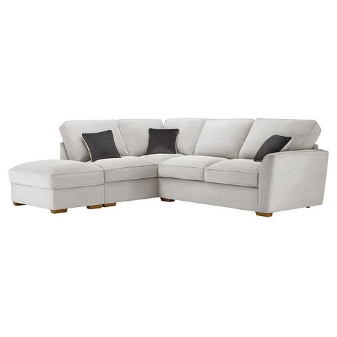 Nebraska Right Hand Corner High Back Sofa with Storage Footstool in Aero Silver with Grey Scatters