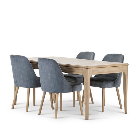 Newton Light Natural Solid Oak 5ft11" Extending Dining Table + 4 Bette Upholstered Chair with Oak Legs in Heritage Granite Velvet
