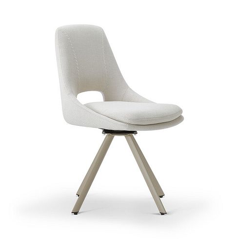 Nico Swivel Dining Chair in Cream Woven Fabric with Cappuccino Metal Legs