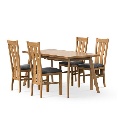 Oaklee Natural Oak Extendable Dining Table 160-210cm + 4 Arched Back Natural Solid Oak Chair with Vintage Black Leather Look Fabric Seat