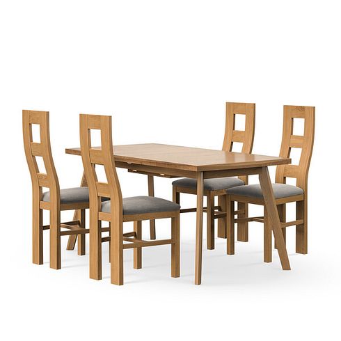 Oaklee Natural Oak Extendable Dining Table 160-210cm + 4 Wave Back Natural Solid Oak Chair with Verona Mocha Fabric Seat