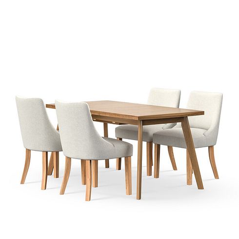 Oaklee Natural Oak Extendable Dining Table 160-210cm + 4 Zola Chair in Conway Stone Fabric with Oak leg