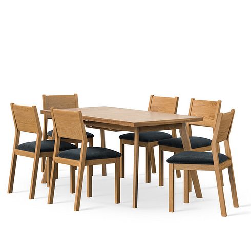 Oaklee Natural Oak Extendable Dining Table 160-210cm + 6 Ellison Natural Oak Chair with Verona Charcoal Fabric Seat
