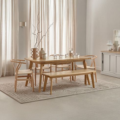 Oaklee Natural Oak Extendable Dining Table And 4 Lars Chairs with 1 Oaklee Bench