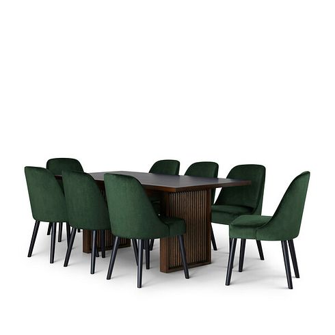 Oliver Dark Oak 5ft11 Dining Table + 8 Bette Chairs with Black Legs in Heritage Bottle Green Velvet