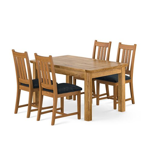 Orrick Rustic Extending Dining Table and 4 Classic Rustic Oak Chair with Verona Charcoal Fabric