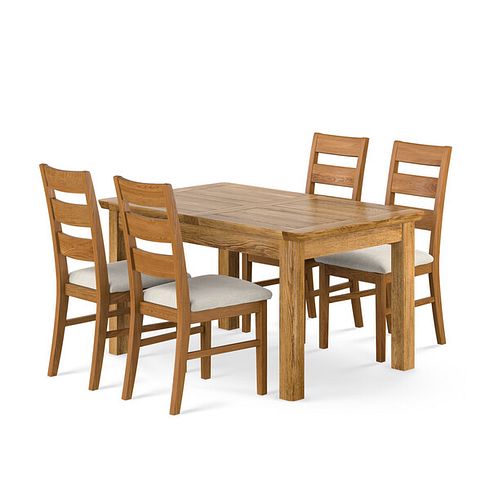 Orrick Rustic Extending Dining Table and 4 Linear Rustic Oak Chair with Verona Cream Fabric