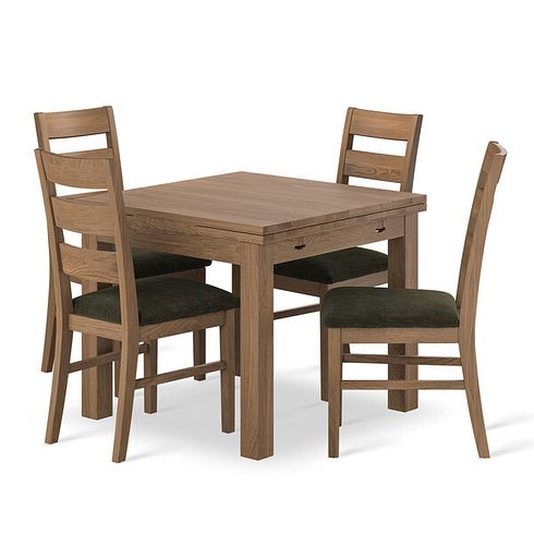 Pembroke Antique Extending Dining 90-150cm and 4 Linear Antique Oak Chair with Verona Green Fabric