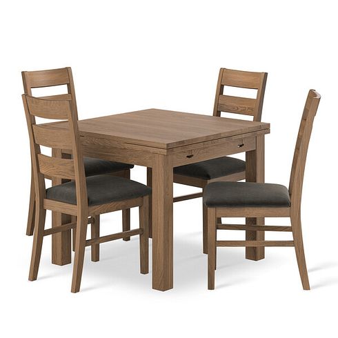 Pembroke Antique Extending Dining Table 90-150cm and 4 Linear Antique Oak Chair with Verona Chocolate Fabric 