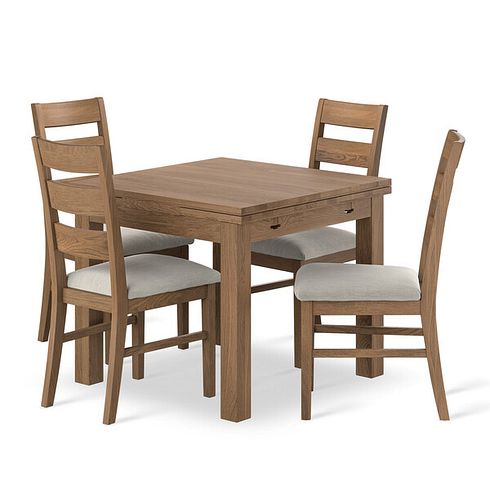 Pembroke Antique Extending Dining Table 90-150cm and 4 Linear Antique Oak Chair with Verona Cream Fabric