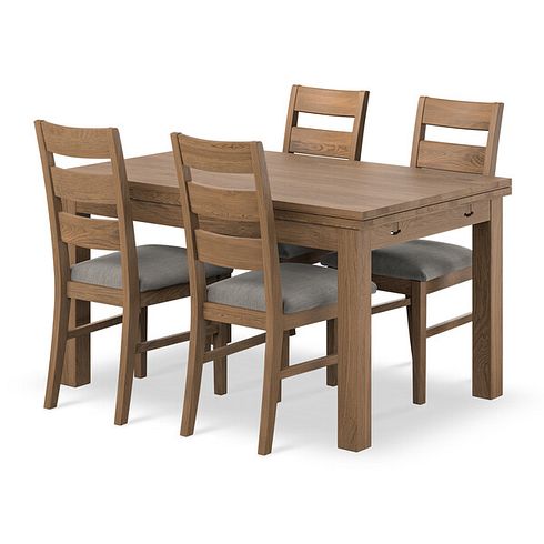 Pembroke Antique Extending Dining Table 140-220cm and 4 Linear Antique Oak Chair with Verona Mocha Fabric