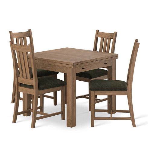 Pembroke Antique Oak Extending Dining Table 90-150cm and 4 Classic Antiques In Verona Green