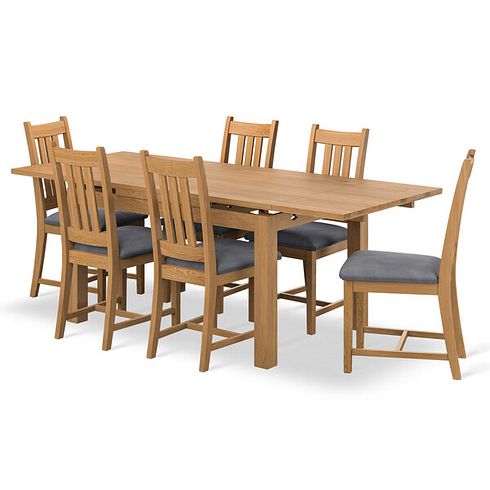 Pembroke Natural Extending Dining and 6 Classic Natural Oak Chairs with Dappled Silver Fabric Seat