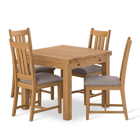 Pembroke Natural Extending Dining Table and 4 Classic Natural Oak Chairs with Dappled Beige Fabric