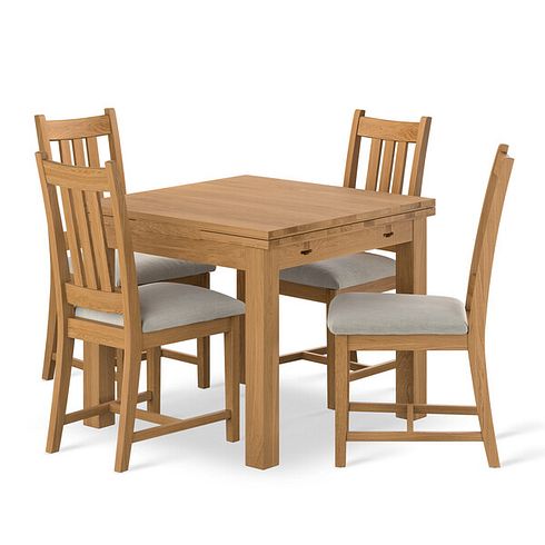 Pembroke Natural Extending Dining Table and 4 Classic Natural Oak Chairs with Verona Cream Fabric