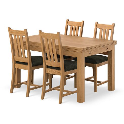 Pembroke Natural Extending Dining Table and 4 Classic Natural Oak Chairs with Verona Green Fabric