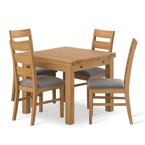 Pembroke Natural Extending Dining Table and 4 Linear Natural Oak Chair with Verona Mocha Fabric