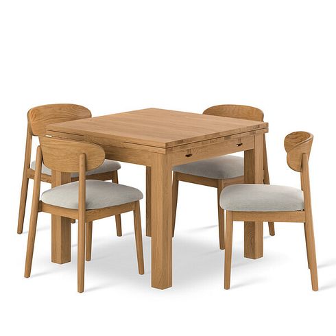 Pembroke Natural Extending Dining Table and 4 Modern Natural Oak Chairs with Verona Cream Fabric