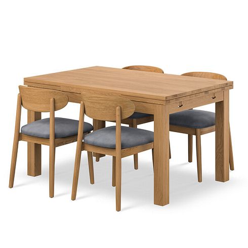 Pembroke Natural Extending Dining Table and 4 Modern Natural Oak Chairs with Verona Grey Fabric