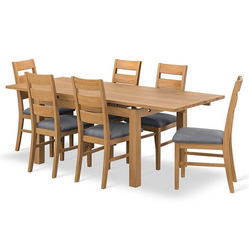 Pembroke Natural Extending Dining Table and 6 Linear Natural Oak Chairs with Verona Grey Fabric