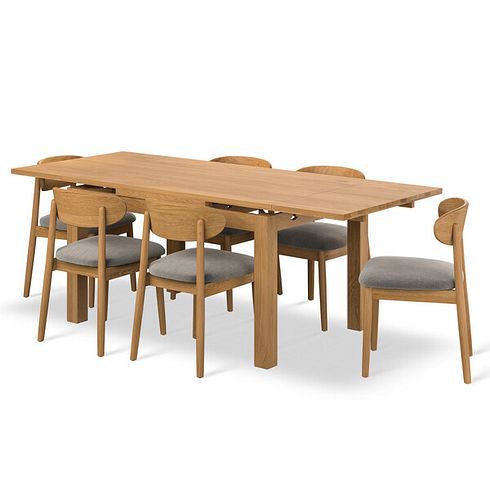 Pembroke Natural Extending Dining Table and 6 Modern Natural Oak Chairs with Verona Mocha Fabric