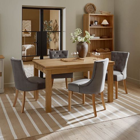 Pembroke Natural Solid Oak Extending Dining Table 140-220cm with 4 Isobel Chairs