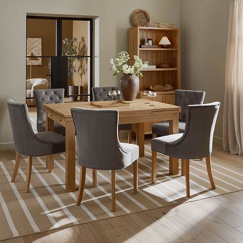 Pembroke Natural Solid Oak Extending Dining Table 140-220cm with 6 Isobel Chairs