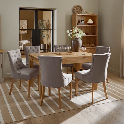 Pembroke Natural Solid Oak Extending Dining Table 140-220cm with 6 Isobel Chairs