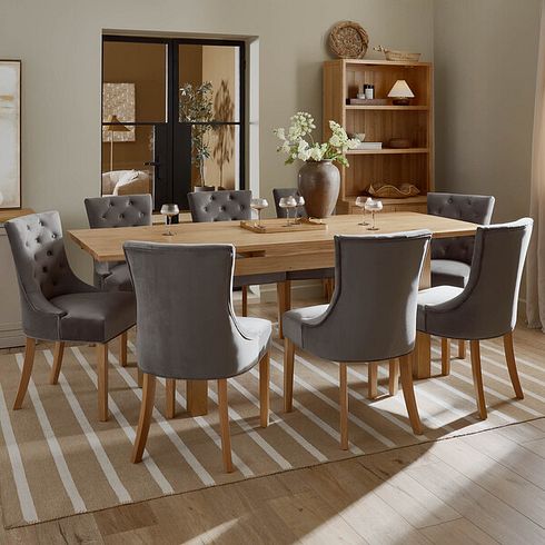 Pembroke Natural Solid Oak Extending Dining Table 140-220cm with 8 Isobel Chairs