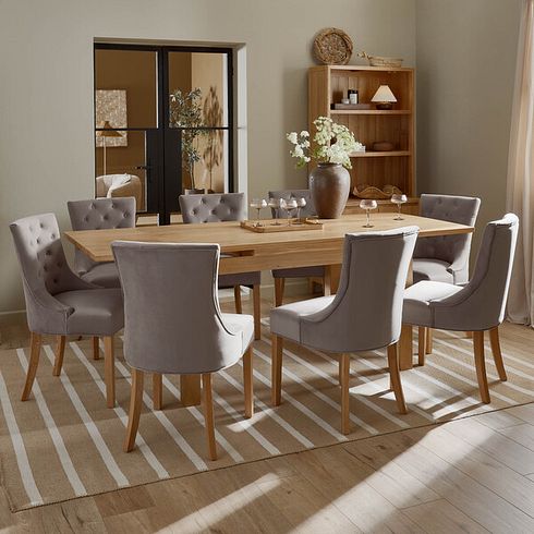 Pembroke Natural Solid Oak Extending Dining Table 140-220cm with 8 Isobel Chairs