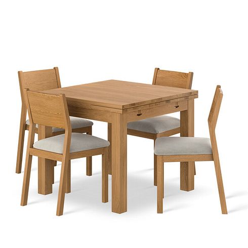 Pembroke Natural Solid Oak Extending Dining Table 90-150cm + 4 Ellison Natural Oak Chair with Verona Cream Fabric Seat