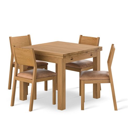 Pembroke Natural Solid Oak Extending Dining Table 90-150cm + 4 Ellison Oak Chair with Vintage Tan Leather Look Fabric Seat
