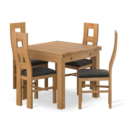 Pembroke Natural Solid Oak Extending Dining Table 90-150cm + 4 Wave Back Natural Solid Oak Chair with Verona Chocolate Fabric Seat