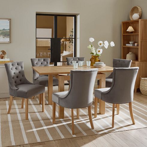 Pembroke Natural Solid Oak Extending Dining Table 90-150cm with 6 Isobel Chairs