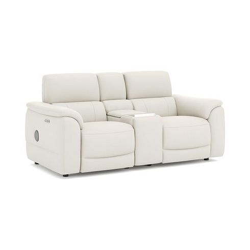 Phoenix 2 Seater Power Recliner Console Sofa with Smart Screen and Speakers in  Bone China Leather