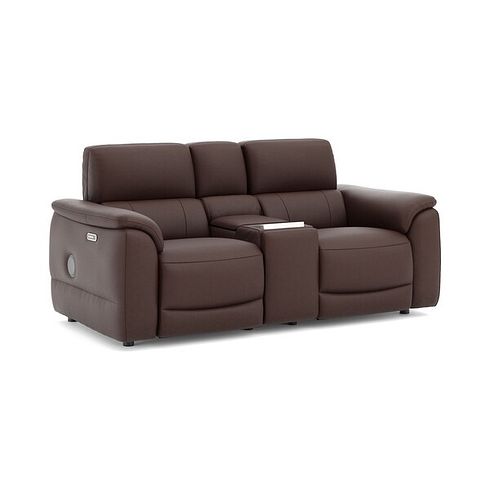 Phoenix 2 Seater Power Recliner Console Sofa with Smart Screen and Speakers in  Chestnut Leather