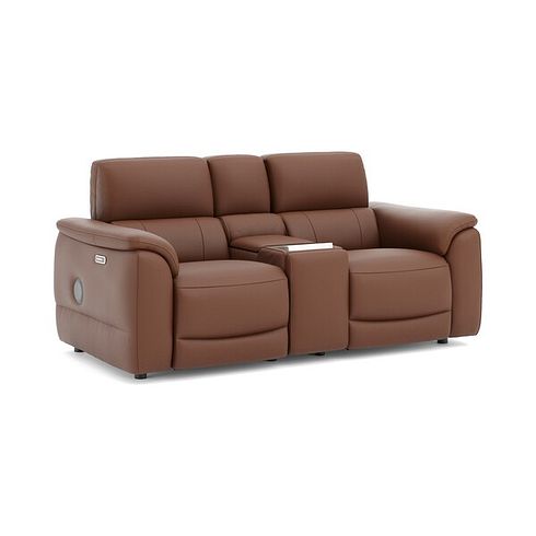 Phoenix 2 Seater Power Recliner Console Sofa with Smart Screen and Speakers in  Cognac Leather